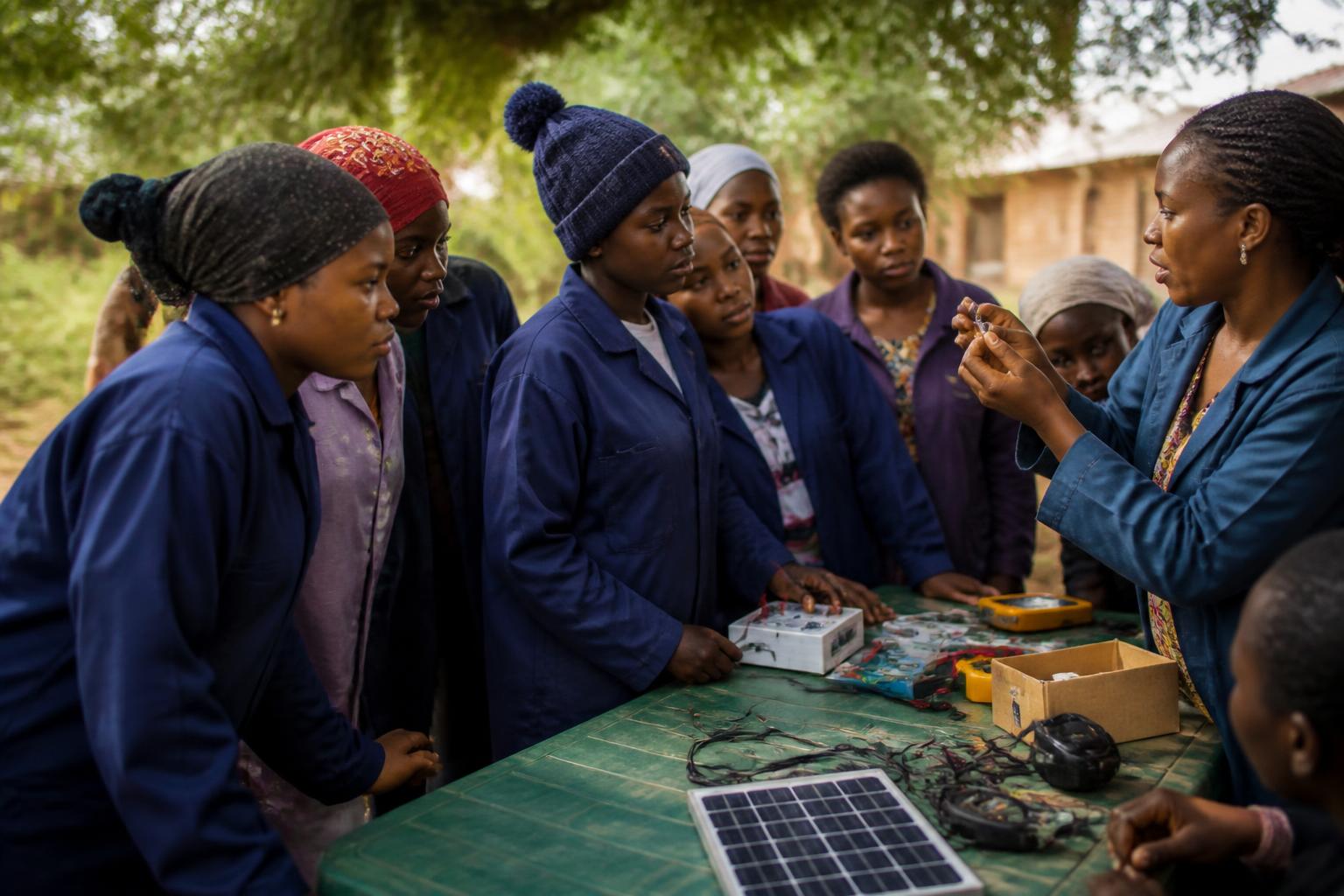 Tanzanian women and young people learning practical skills together