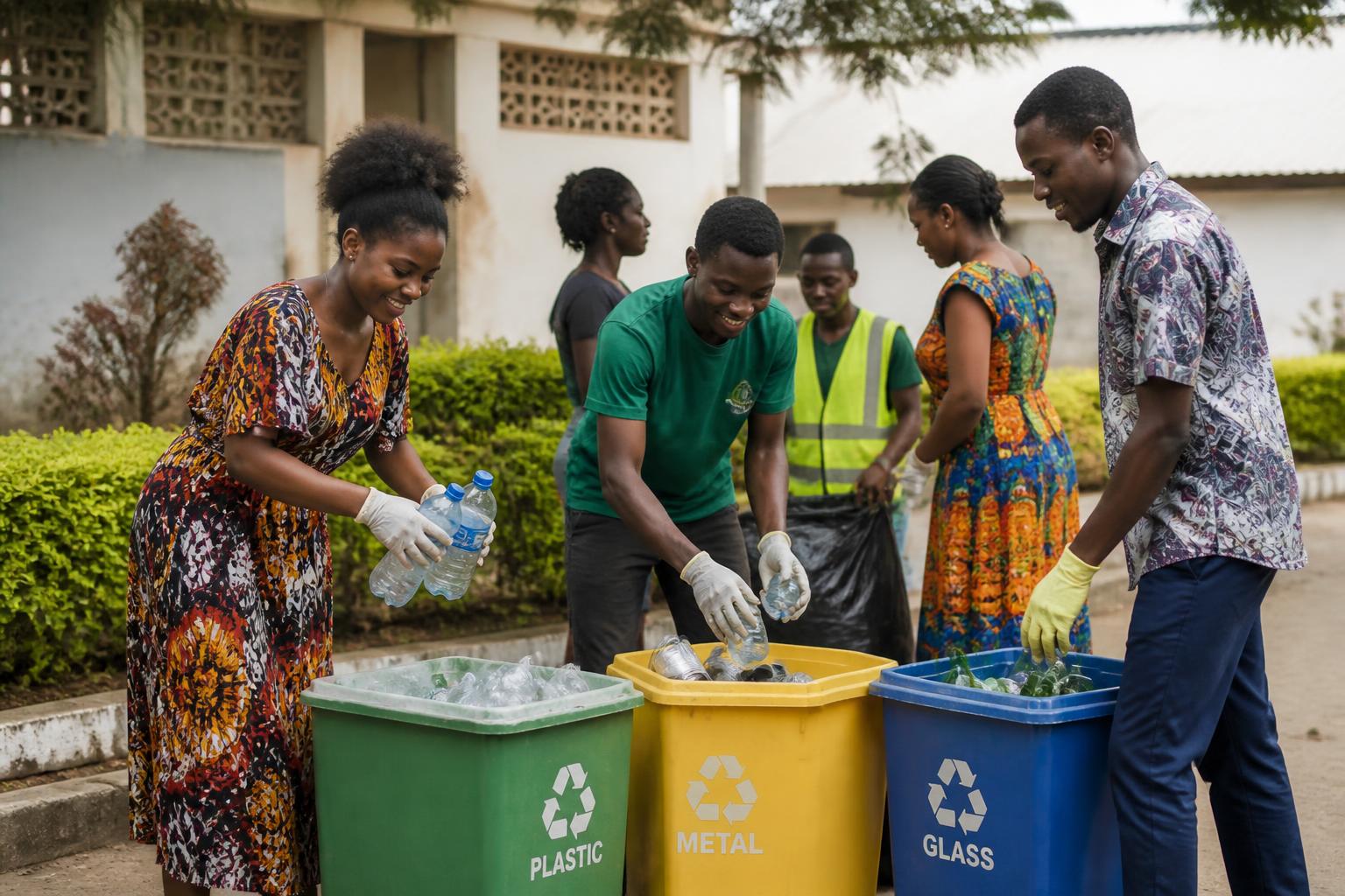 Tanzanian community members sorting reusable materials